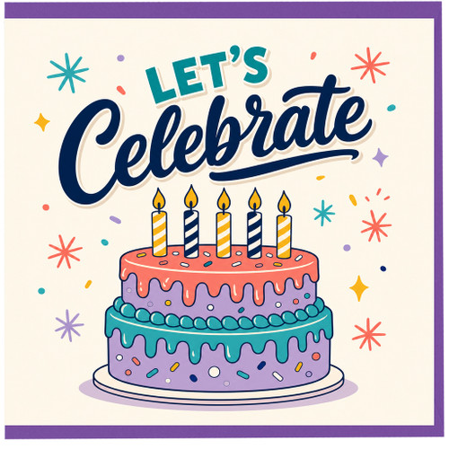 Birthday Card, Let's Celebrate Cake and Candles Greeting Card