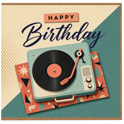 Birthday Card, Retro Record Player Happy Birthday Card