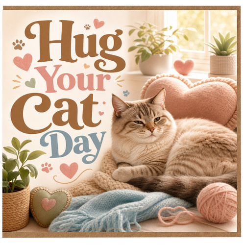 Birthday Card, Hug Your Cat Day Card