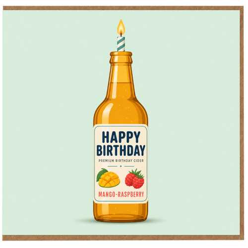 Birthday Card, Happy Birthday Premium Birthday Cider Mango - Raspberry Bottle Design