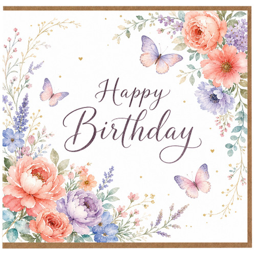 Birthday Card, Floral Butterfly Happy Birthday Greeting Card