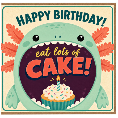 Birthday Card, Cute Monster Eat Lots of Cake Birthday Card