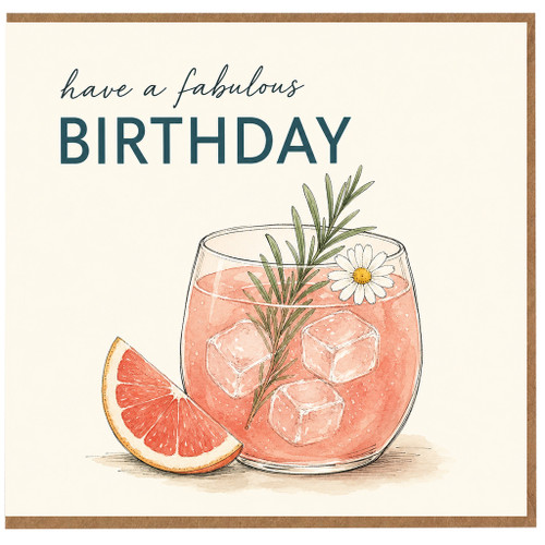 Birthday Card, Cocktail and Grapefruit Birthday Greeting Card