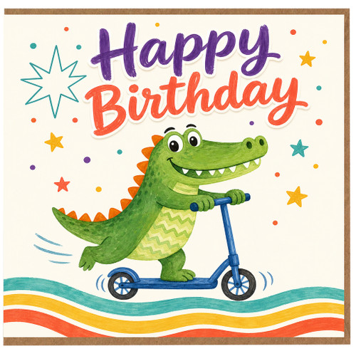 Birthday Card, Cute Crocodile Scooter Birthday Card