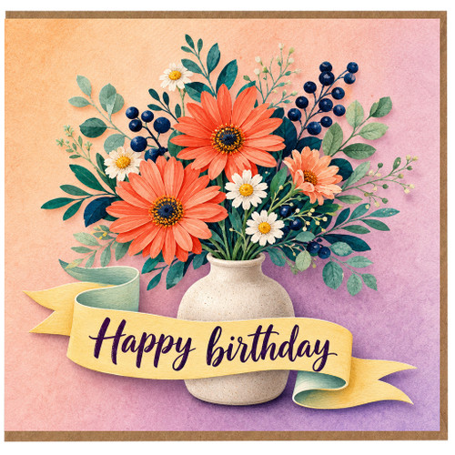Birthday Card, Floral Vase Birthday Card