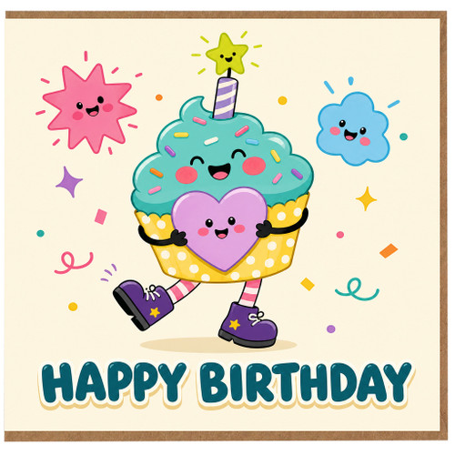 Birthday Card, Cute Kawaii Cupcake Birthday Card