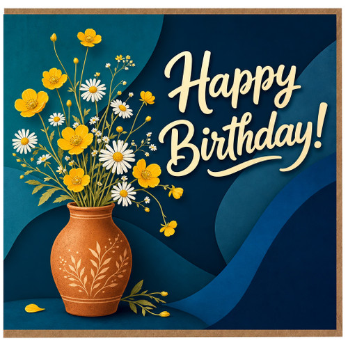 Birthday Card, Floral Vase Birthday Greeting Card