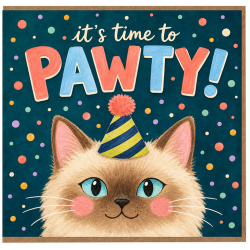 Birthday Card, It's Time to Pawty Cat Party Card