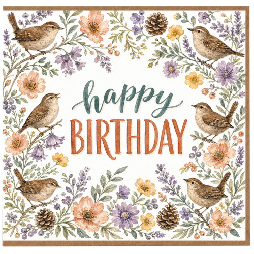 Birthday Card, Floral Bird Birthday Greeting Card