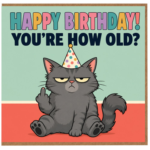 Birthday Card, Happy Birthday You're How Old? Grumpy Cat Party Card