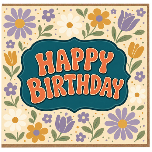 Birthday Card, Retro Floral Birthday Card