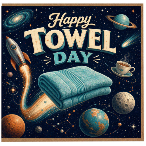 Birthday Card, Space Themed Towel Day Greeting Card