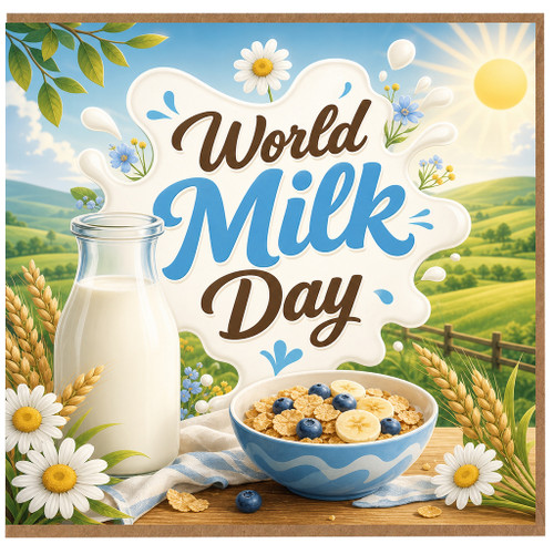 Birthday Card, Milk Bottle and Cereal Celebration Greeting Card