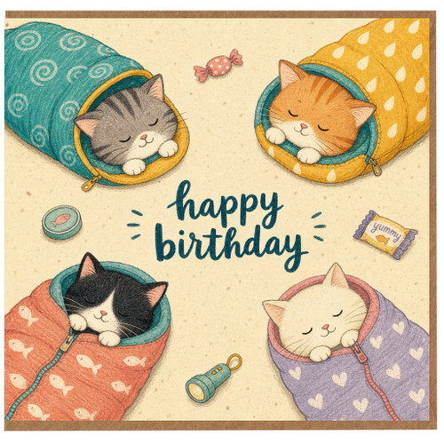 Birthday Card, with Cute Sleeping Kittens