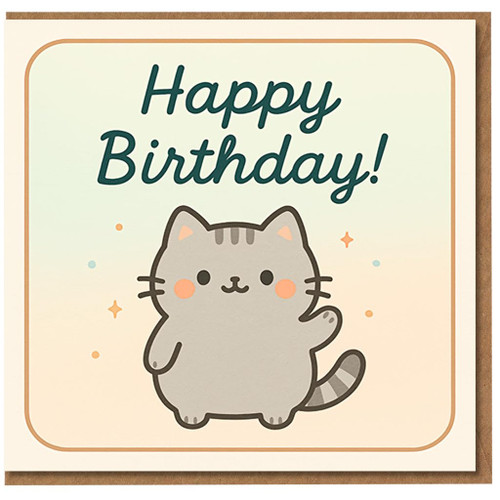 Cute Cat Happy Birthday Card - Waving Tabby with Pastel Confetti - Sweet Animal Design for Kids, Teens and Cat Lovers