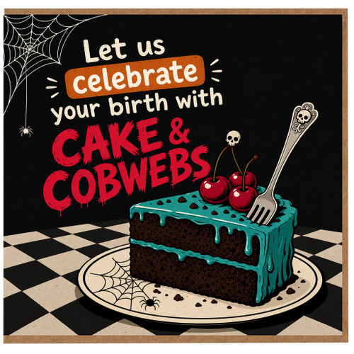Birthday Card, Cake & Cobwebs Spooky Horror Birthday Card
