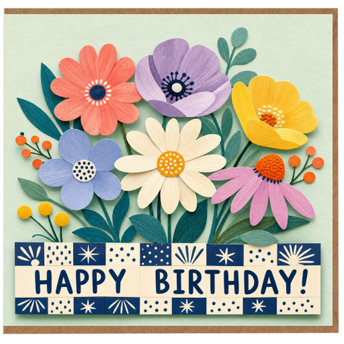 Birthday Card, Colourful Floral Paper Cut Design