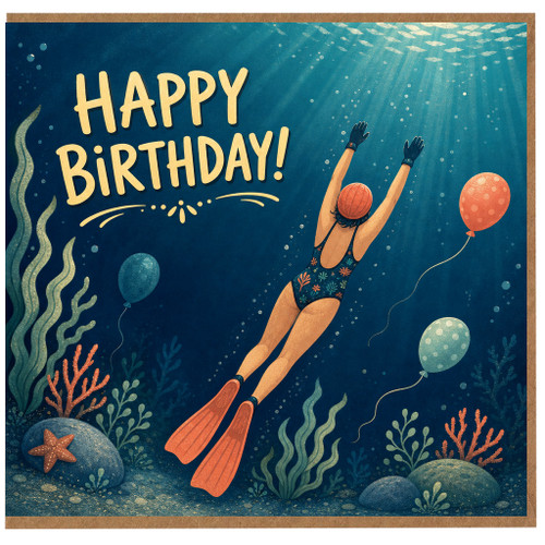 Birthday Card, Underwater Diver Happy Birthday Card