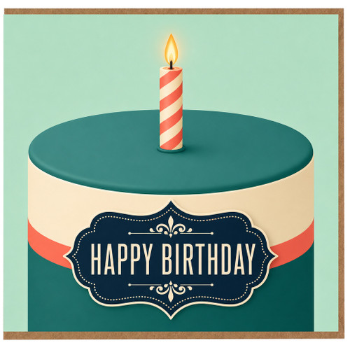 Birthday Card, Vintage Cake and Candle Design