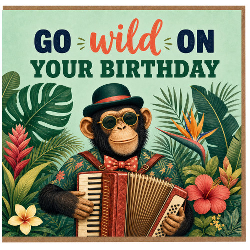 Birthday Card, Go Wild on Your Birthday Monkey Accordion Tropical Card
