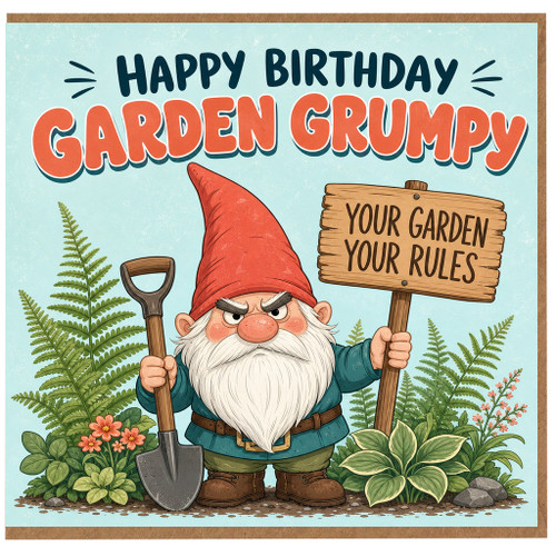Birthday Card, Funny Garden Gnome Birthday Card