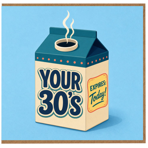30th Birthday Card, Your 30's Expires Today Retro Milk Carton Design