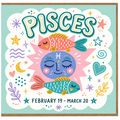 19th Birthday Card, Pisces Zodiac Card, February 19 - March 20