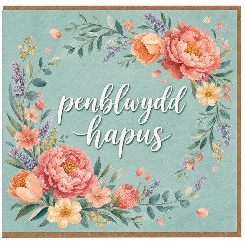 Birthday Card, Penblwydd Hapus Floral Birthday Card