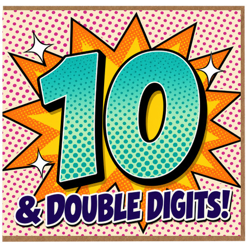 10th Birthday Card, Double Digits Comic Style Design