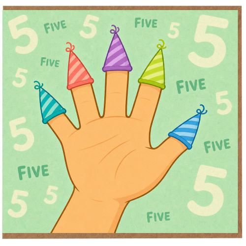 5th Birthday Card, Five Party Hats Hand Illustration Card