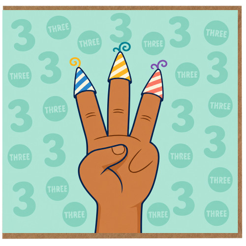 3rd Birthday Card, Three Fingers Party Hat Design