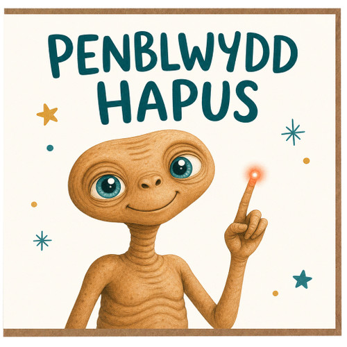 Birthday Card, Welsh Penblwydd Hapus Alien Greeting Card