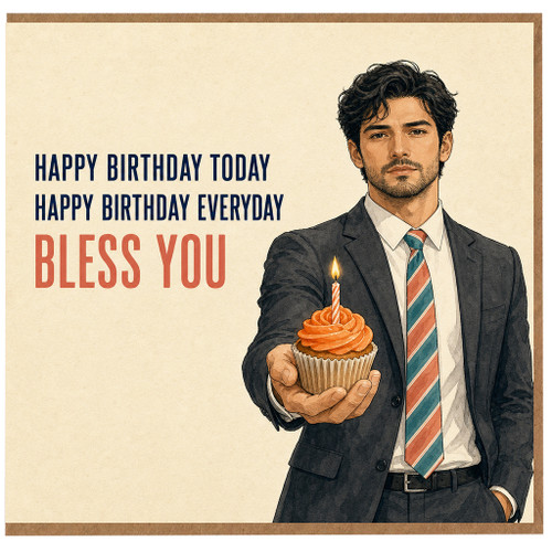 Birthday Card, Happy Birthday Today Birthday Card with Man Holding Cupcake