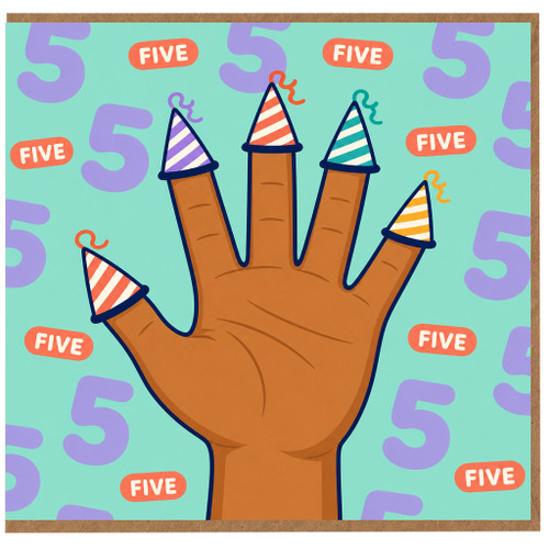5th Birthday Card, Fun Five Party Hand Card