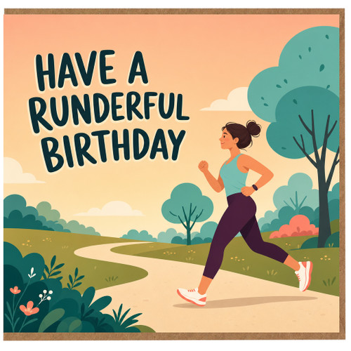 Birthday Card, Have A Wonderful Birthday Running Woman Illustration