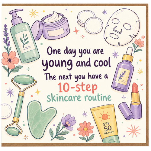 10th Birthday Card, One Day You Are Young and Cool 10 - Step Skincare Routine Card