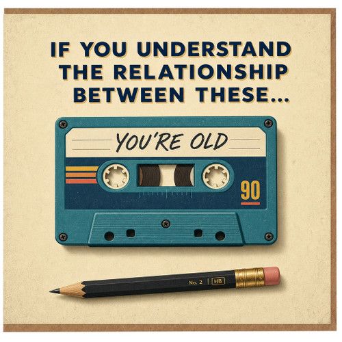 90th Birthday Card, Funny Retro Cassette Tape You're Old Card