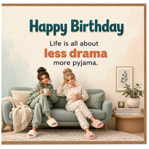 Birthday Card, Less Drama More Pyjama Funny Birthday Card for na or na