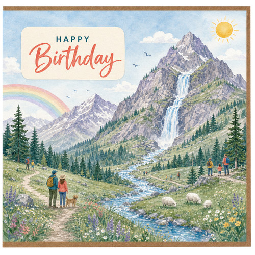 Birthday Card, Mountain Landscape Waterfall Birthday Card