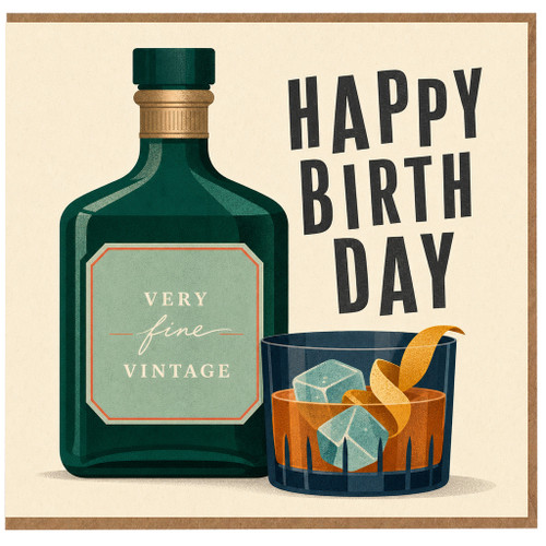 Birthday Card, Vintage Whisky Bottle and Glass Design