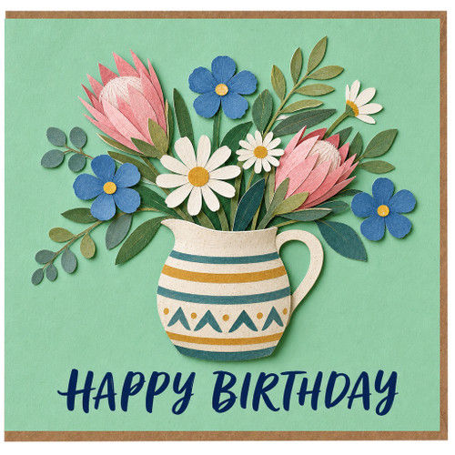 Birthday Card, Floral Bouquet in Vase Design