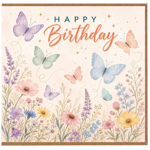Birthday Card, Floral Butterfly Happy Birthday Card