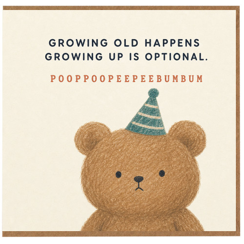 Birthday Card, Growing Old Happens Growing Up Is Optional Bear Card