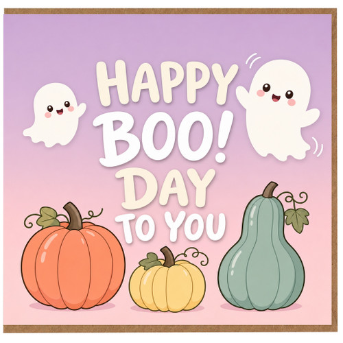 Birthday Card, Happy Boo Day To You Ghost and Pumpkin Card