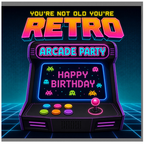 Birthday Card, Retro Arcade Party Happy Birthday Card with You're Not Old You're Retro Design