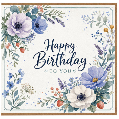 Birthday Card, Happy Birthday to You Floral Watercolour Greeting Card