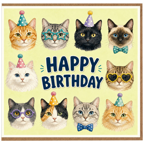 Birthday Card, Happy Birthday Card with Cute Party Cats