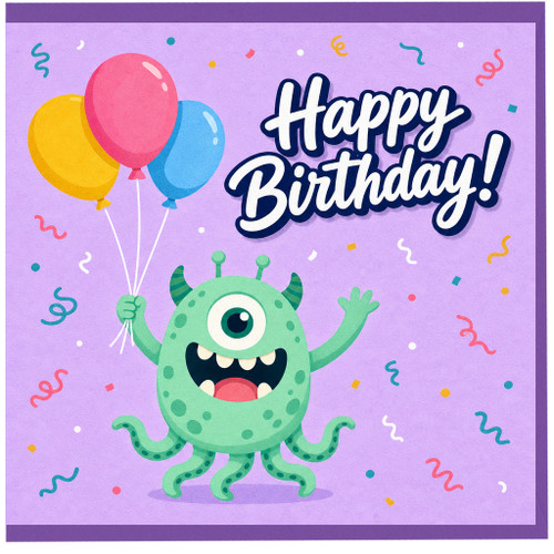 Birthday Card, Cute Monster Happy Birthday Card