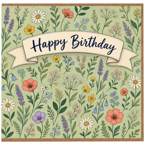 Birthday Card, Floral Wildflower Happy Birthday Card