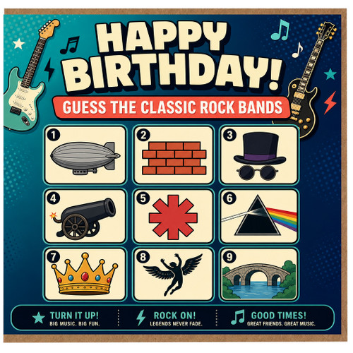 Birthday Card, Guess the Classic Rock Bands Card